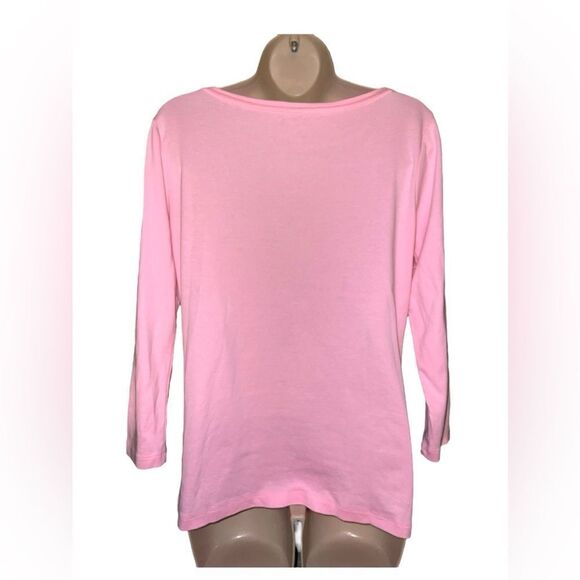 TALBOTS TEE  S Like New Embroidery Little Fishes pink Long Sleeve Lightweight - Picture 2 of 4